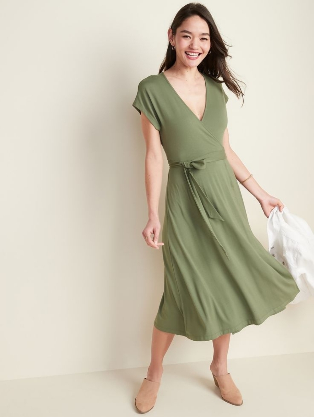Like New Womens Old Navy Olive Green Wrap-Front Dolman-Sleeve Midi Dress- XS